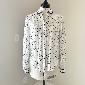 MAEVE ANTHROPOLOGIE Womens Long Sleeve White w Black Polka Dots Print SZ 0 - XS